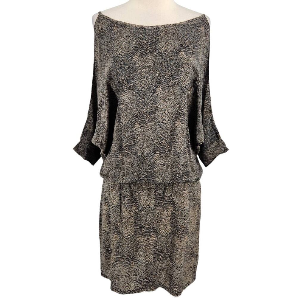 Karina Grimaldi Snake Print Deep V Open Back Silk Dress - Picture 2 of 9